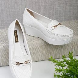 Flat N Heels Women's White Wedge Loafers-image-69