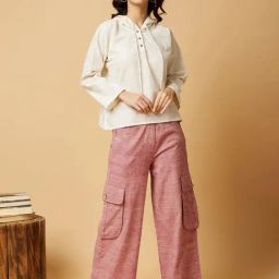 Arras Dusky Pink Cargo Style Wide-leg Pants-picture-10