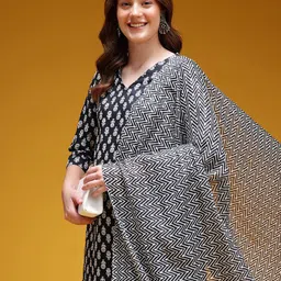 HERE&NOW Ethnic Motifs Printed Pure Cotton Kurta with Trousers & Dupatta-picture-20
