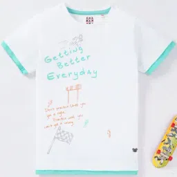 Ed-a-Mamma Kids White & Blue Cotton Printed T-Shirt-picture-45