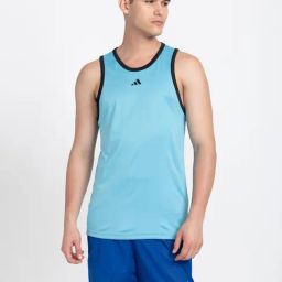 adidas Blue Slim Fit 3 Striped Sleeveless Tank T-Shirt-image-37