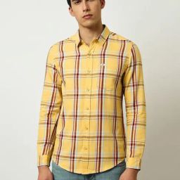 Lee Yellow Cotton Slim Fit Checks Shirt-picture-13