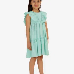 KidsDew Mint Green Cotton Straight Fit Dress-image-99