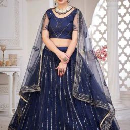 Atsevam Blue Embellished Semi-Stitched Lehenga Choli Set With Dupatta-image-65