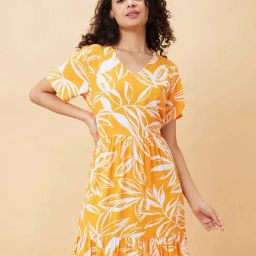Globus Yellow & White Printed A Line Dress-image-26