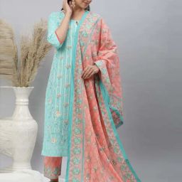 Aurelia Peach Cotton Printed Dupatta-14
