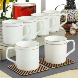 Clay Craft White & Gold Fine Ceramic Coffee & Tea Mugs (220 ml) - Set of 6-image-96