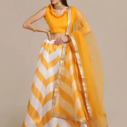 Atsevam Yellow Printed Semi-Stitched Lehenga Choli Set With Dupatta-picture-42