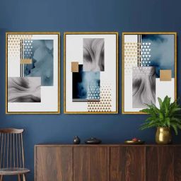 Art Street Multicolor Engineered Wood Modern Canvas Weave Marble Painting For Wall Art - Set of 3-image-34