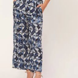 Moomaya Navy Printed Mid Rise Culottes-image-59