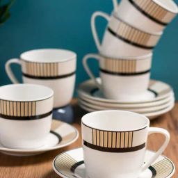 Clay Craft Printed Red Colour Fine Ceramic Cup Saucer Set of 12 (6 Cup 200ml-6 Saucer 210ml)-1