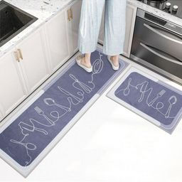 Favria 2-Pcs Grey & White Printed Anti-Skid KitchenMats-25