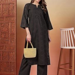 Indibelle Women Embroidered Regular Pure Cotton Kurta with Trousers-picture-33