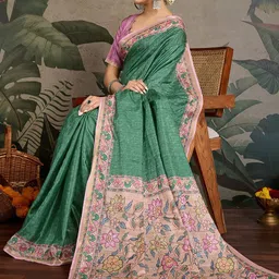 TASRIKA Solid Printed Border Block Print Saree image 4