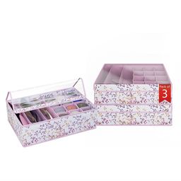 Kuber Industries Pink & White Set of 3 Printed Reusable Drawer Organisers-18