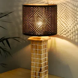 Homesake Black Textured Wood Industrial Cylindrical Shaped Table Lamp with Bulb-5
