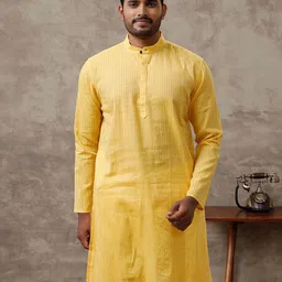 Ramraj Striped Band Collar Long Sleeves Cotton Straight Kurta-picture-15