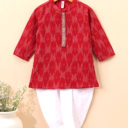 Babyhug Full Sleeves Cotton Kurta & Dhoti Set Printed- Red-picture-40