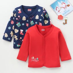 Babyhug 100% Cotton Knit Full Sleeves Vests Christmas Theme Print Pack of 2 - Multicolour-image-59