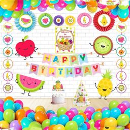 Untumble Fruit Theme Paper Fan Kit For Kids Birthday Party Combo Pack Multicolor - Pack of 56-15