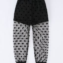 Kookie Kids Full Length Lounge Pant with Net & Polka Dots Detailing - Black-image-83