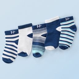 Honeyhap Premium Cotton Bamboo Ankle Length Striped Set Of Socks With Bio Finish Pack Of 5 - Bright White Blue Elixir & Limoges-9