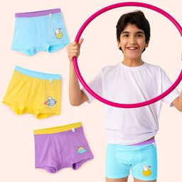SuperBottoms Pack of 3 Bamboo Space Theme Printed Super Soft Boxers - Blue Purple & Blue-image-69