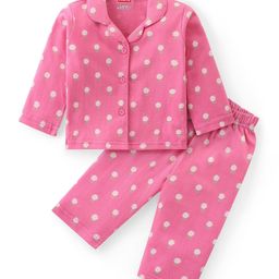 Babyhug Cotton Knit Full Sleeves Collar Neck Night Suit with Floral Print - Pink-image-87