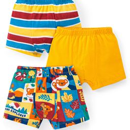 Babyhug 100% Cotton Knit Trunks with Stripes & Koala Print Pack of 3 - Blue & Yellow-image-81