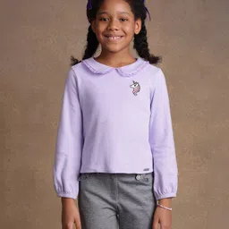 One Friday Cotton Full Sleeves Unicorn Patch Detailed Top - Lilac-picture-31