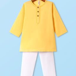 Babyhug Cotton Woven Cambric Embroidered Full Sleeves Kurta Pyjama Set - Yellow-picture-25