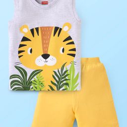 Babyhug Single Jersey Knit Sleeveless Tank T-Shirt & Shorts Set With Tiger Print - Grey & Yellow-image-78