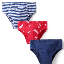 Honeyhap 100% Premium Cotton Knit Briefs With Stripes & Skateboard Print Pack Of 3 - Navy Peony & High Risk Red-image-50