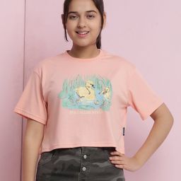 Lil Tomatoes Cotton Jersey Half Sleeves Ducks Printed Top - Peach-image-49