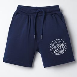 Taeko Single Jersey Knit Knee Length Shorts With Tropical Theme Print - Navy Blue-image-97