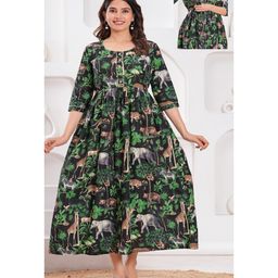 NEVISHA STYLE Cotton Woven Three Fourth Sleeves Wild Animals Printed Maternity Kurta With Side Zipper Nursing Access --picture-13