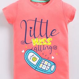 Parrot Crow Cotton Knit Short Sleeves Little Miss Calling Text Printed Tee - Peach-picture-7
