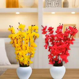 ARTSY Red And Yellow 2 Pieces Blossom Artificial Flowers With Pot-picture-3