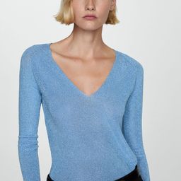 MANGO Shimmery V-Neck Pullover-20