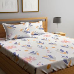Myntra Elegant Homes White & Blue Floral Printed 300 TC King Bedsheet Set 2.50 m x 2.20 m-image-25