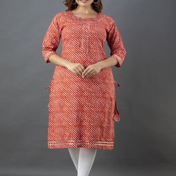 ROPADEMODA Leheriya Printed Round Neck Gotta Patti Pure Cotton Straight Kurta-image-77