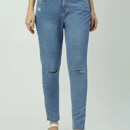 Kraus Jeans Women Straight Fit High-Rise Mildly Distressed Light Fade Jeans-picture-48