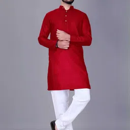 Men Solid, Colorblock, Self Design Straight Kurta (Red)-picture-35