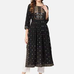 ASHRU Women Geometric Printed Flared Sleeves Sequinned Floral Anarkali Kurta-11