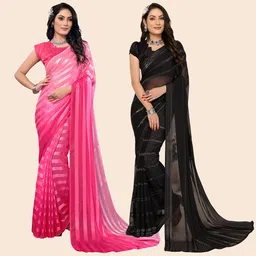 Moda Rapido Pack of 2 Striped Saree With Blouse Piece-image-51