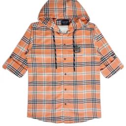 Cavio Kids Orange & White Cotton Chequered Full Sleeves Shirt Set-image-38