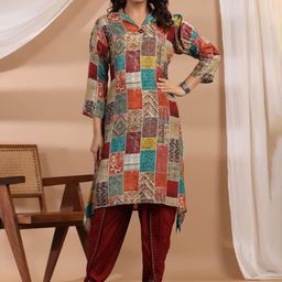 JISORA Women's Printed Russian Silk Co-ord-image-89