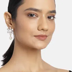 Estele Gold-Plated Floral Designer Pearl Drop Earrings with Kundan for Women-image-69