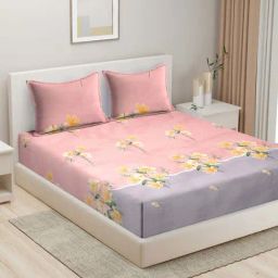 HOSTA HOMES Pink & Grey Cotton 280 TC King Bedsheet with 2 Pillow Covers-image-75