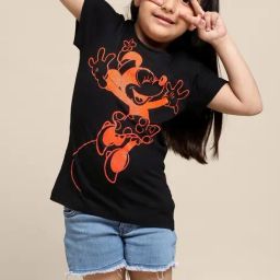 Kidsville Black & Orange Cotton Printed Mickey T-Shirt-image-52